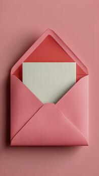 Stylish Pink Envelope With Blank Card Ready for a Personal Message During a Celebration or Occasion. photo