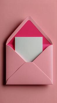 Stylish Pink Envelope With Blank Card Ready for a Personal Message During a Celebration or Occasion photo