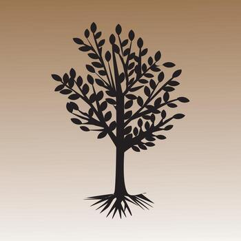 Black Tree Silhouette on Gradient Background . vector