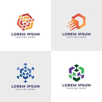 Technology hexagonal shape logo design creative unique concept for tech business it firm startup company vector