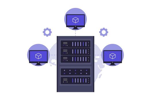 Network server with connected computers vector