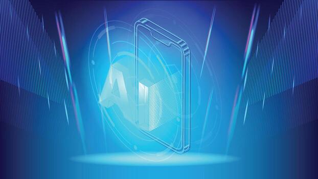 Mobile AI Technology Banner Artificial Intelligence and Smartphone Concept illustration background vector