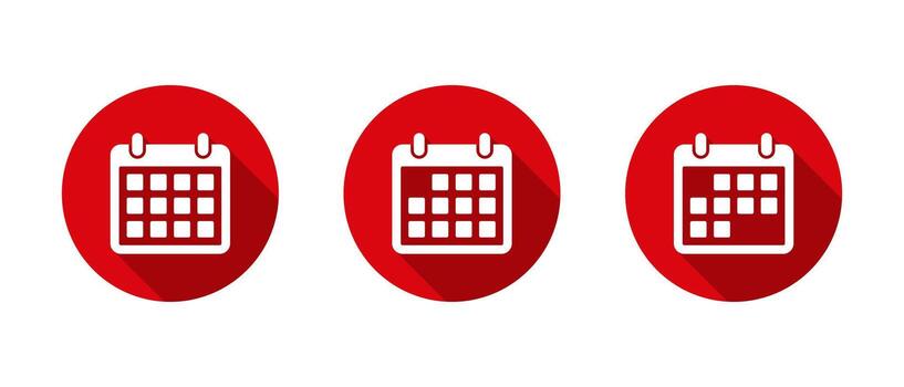 calendario icono conjunto con largo sombra. calendario símbolo. evento planificación concepto vector