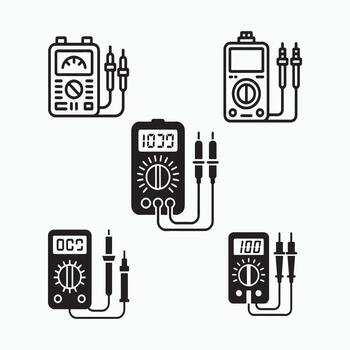 Digital multimeter and accessories set isolated on white background vector
