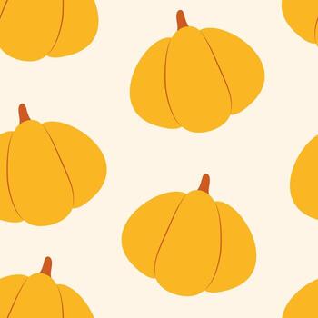 Simple orange pumpkin seamless pattern on neutral pastel background. Perfect for autumn repeating background, harvest backdrop, textile, fabric, wrapping paper and so on vector