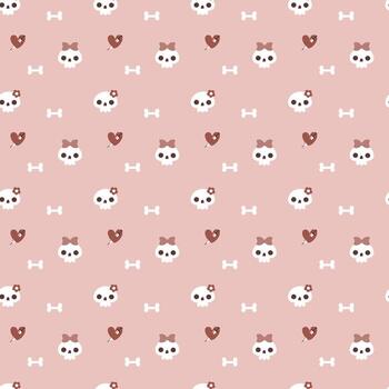 seamless minimal skull and bone halloween repeat pattern in pink background vector