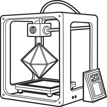 3D Printer Creating Geometric Object Minimalist art Illustration, Modern Technology Innovation and Manufacturing Design vector