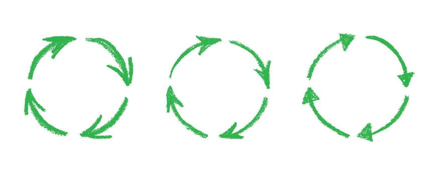 Set of hand drawn recycle arrow icon Recycling resources symbol Reuse of materials, zero waste, green environment, saving the planet waste emblem vector