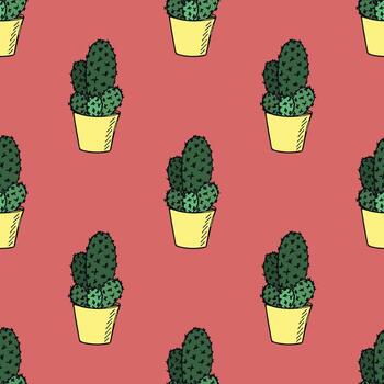 Seamless pattern with cactus doodle for decorative print, wrapping paper, greeting cards and fabric wrapping paper doodle vector