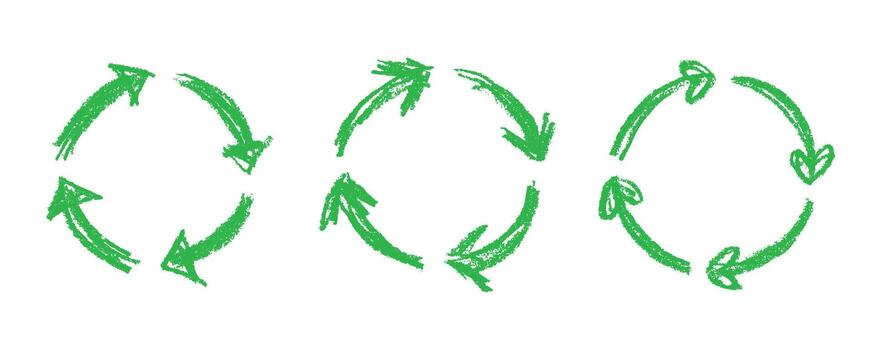 Set of hand drawn recycle arrow icon Recycling resources symbol Reuse of materials, zero waste, green environment, saving the planet recycling rotation vector