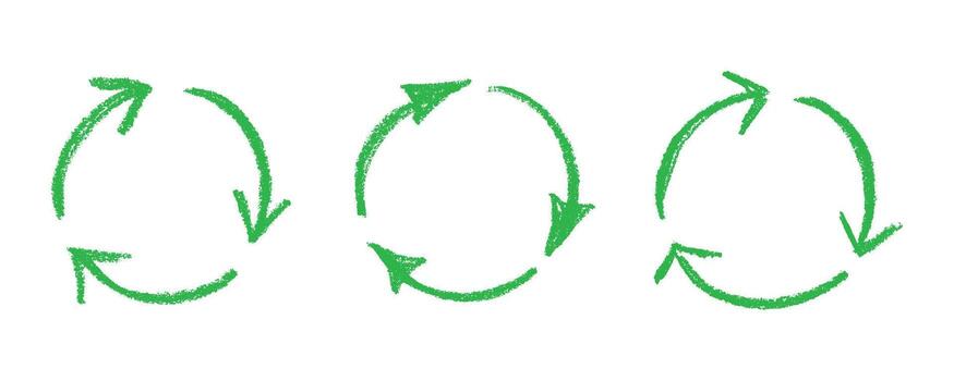 waste isolated Set of hand drawn recycle arrow icon Recycling resources symbol Reuse of materials, zero waste, green environment, saving the planet vector