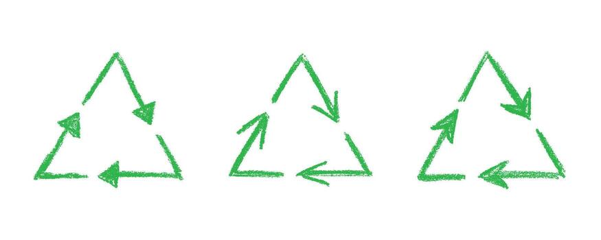 recycling rotation Set of hand drawn recycle arrow icon Recycling resources symbol Reuse of materials, zero waste, green environment, saving the planet vector