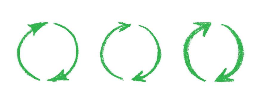 Set of hand drawn recycle arrow icon Recycling resources symbol Reuse of materials, zero waste, green environment, saving the planet waste isolated vector