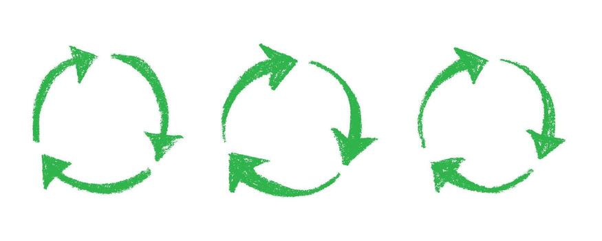 Set of hand drawn recycle arrow icon Recycling resources symbol Reuse of materials, zero waste, green environment, saving the planet recycling waste vector