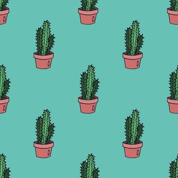 wrapping paper doodle Seamless pattern with cactus doodle for decorative print, wrapping paper, greeting cards and fabric vector