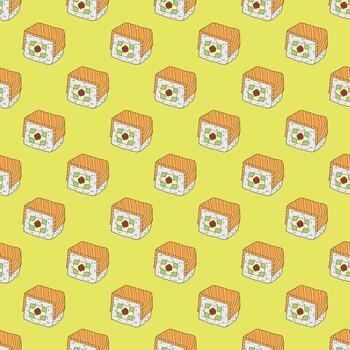 wrapping paper doodle Seamless pattern with sushi roll for decorative print, wrapping paper, menu, wallpaper and fabric vector