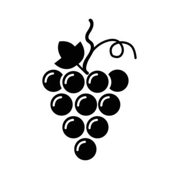 Stylized grapes cluster displays a simple black silhouette with leaf and vine on white background vector