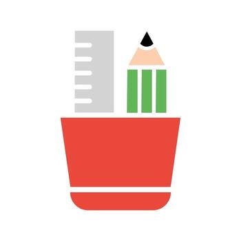 Simple stationary items inside a red container are placed on a white background vector