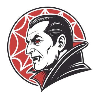 Classic vampire portrait with red spiderweb background vector