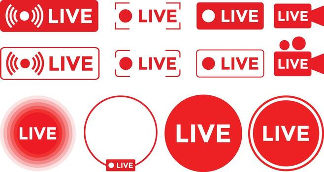 Live streaming red icon set. online stream icons. broadcasting buttons. social media channel vector