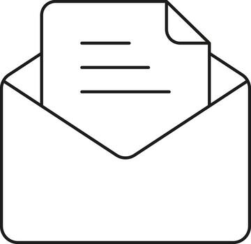 Simple outline icon of an open envelope with a document inside for digital communication illustration vector