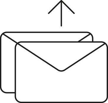 Simple outline icon of envelopes with an upward arrow indicating sending or upload illustration vector