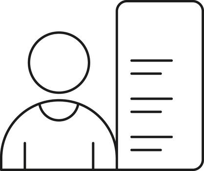 Simple line art icon of a person standing next to a list or document for business and data representation illustration vector