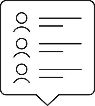 User list icon showing multiple people and text lines inside a speech bubble shape illustration vector
