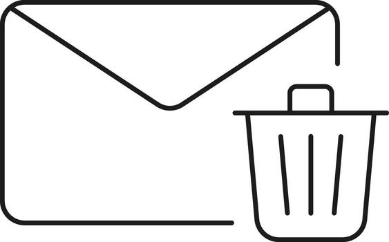 Simple line art icon of an envelope next to a trash can for email deletion illustration vector