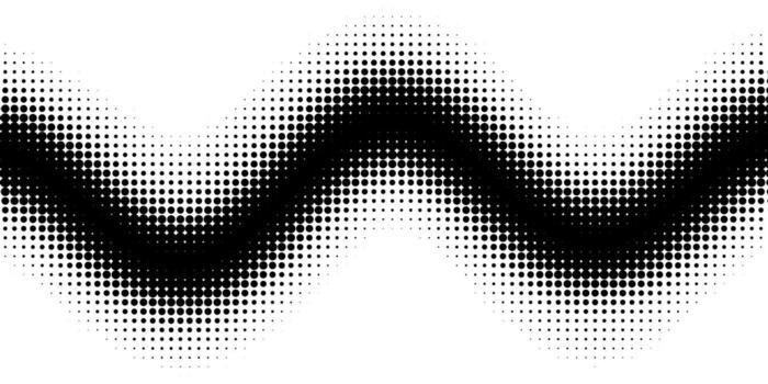 Black halftone wave design element with abstract dotted gradient effect for poster, motion, and trendy digital background. vector