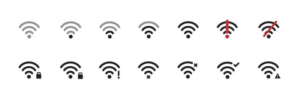 Collection of wireless network icons. Includes no signal, secure link, and more. High quality pixel perfect design. vector