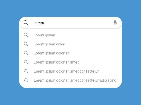 Search bar with smart suggestions and result dropdown. UI template for website search form, including navigation icon and address bar symbol in clean illustration style. vector