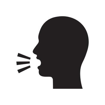 Speak icon, talking person symbol, speech sign for interview, interaction and talk controls, person with open mouth. vector