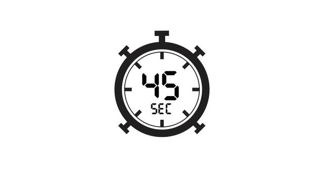 45 Seconds timer clock, Chronometer icon design isolated on white background vector