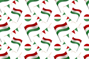 sin costura horizontal modelo. festivo conjunto en acuarela estilo con húngaro simbolos estado Hungría bandera palo, guirnaldas y papel picado png