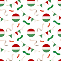 sin costura modelo. fiesta conjunto en acuarela estilo con húngaro simbolos nacional bandera de Hungría en el formar de un círculo, fiesta guirnaldas y papel picado png