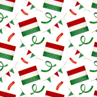 sin costura modelo. fiesta conjunto en acuarela estilo con húngaro simbolos nacional bandera de Hungría, fiesta guirnaldas y papel picado png