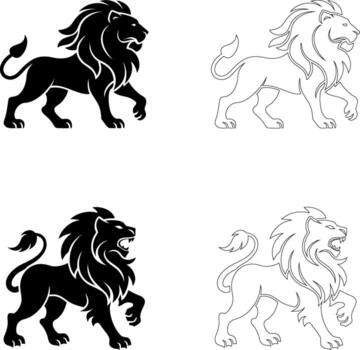 lado perfil rugido león silueta con extendido melena, dinámica plano diseño vector