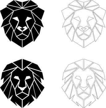 Geometric lion head silhouette, sharp angular shapes, simple flat black design, centered composition vector