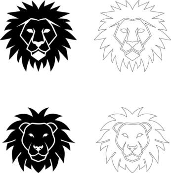 león cabeza silueta con agudo geométrico melena me gusta Dom rayos, plano negro , centrado diseño vector