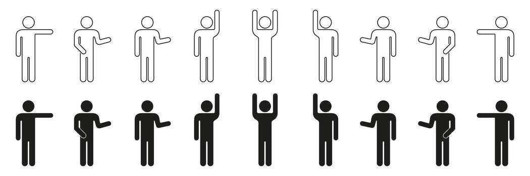 Human Gesture And Pose Icon Set. Communication, Interaction, And Body Language Outline And Silhouette Symbol Collection. Various Hand And Arm Positions. Isolated Illustration vector