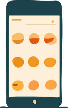 un' smartphone schermo con un' cibo consegna o ordinazione App interfaccia quello viene visualizzato il giro icone di cibo elementi somigliante hamburger e pizze, tutti nel un' semplice, piatto stile. png