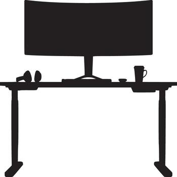 A computer desk with a monitor and keyboard vector