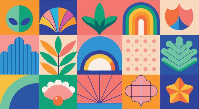 Retro Geometric Abstract Pattern with Mid Century Modern Elements and Bold Colors illustration vector