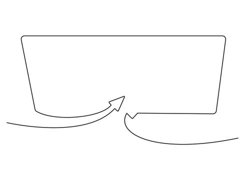 One continuous line drawing of square speech bubble with arrow. Simple linear chat cloud and dialogue icon. Comic text comment concept in doodle style vector