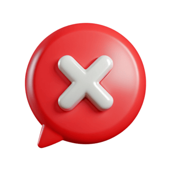 3d Rendern von ein rot Rede Blase mit ein Weiß Kreuz Symbol Innerhalb isoliert auf transparent Hintergrund, Darstellen Stornierung, Fehler, oder Ablehnung png