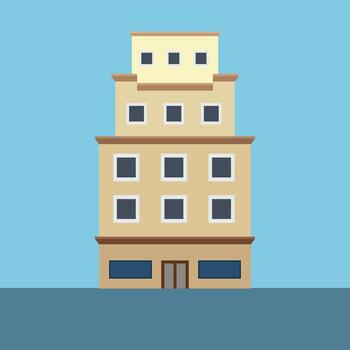 Simple Building Illustration Featuring a Retro Modern Design with Smooth Colors and Clean Lines Against a Blue Sky Backdrop vector