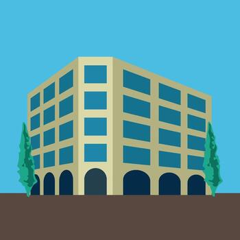 estilizado edificio con arboles ilustración plano diseño estético arquitectura y naturaleza integración visual sencillez urbano escena minimalista Arte vector