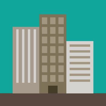 Pixelated Cityscape with Three Buildings Against Teal Sky A Simple and Abstract Depiction of an Urban Environment vector
