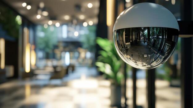 Spherical security camera in a modern building. photo